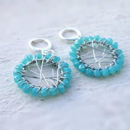 Blue Emerald Earrings, Gift For Her,hoops..