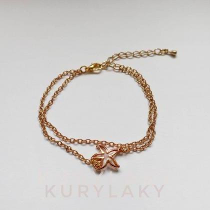 Starfish Charm Bracelet, Golden Bracelet, Women..