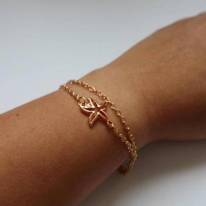 Starfish Charm Bracelet, Golden Bracelet, Women..