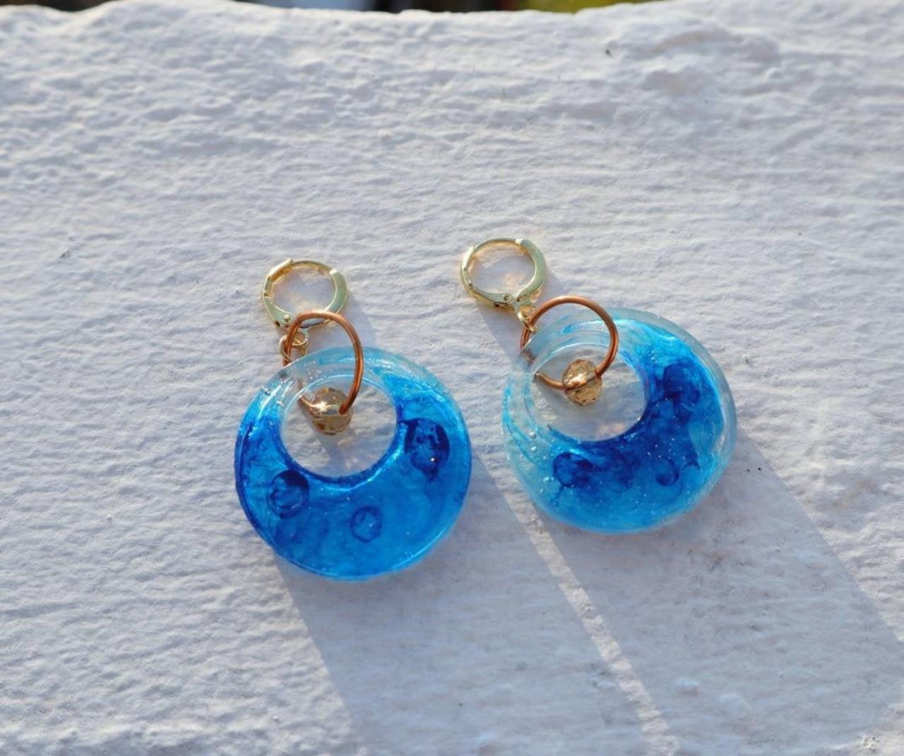 Marble Blue Resin Earrings Women Accessories Women Earrings Gift For Her Gift Under 20 on Luulla