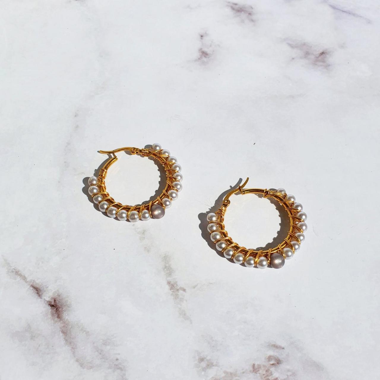 Pearls Hoops Earrings, Mandala Earrings, Women Earrings, Gift For Her, Minimalist Earrings, Christmas Accessories