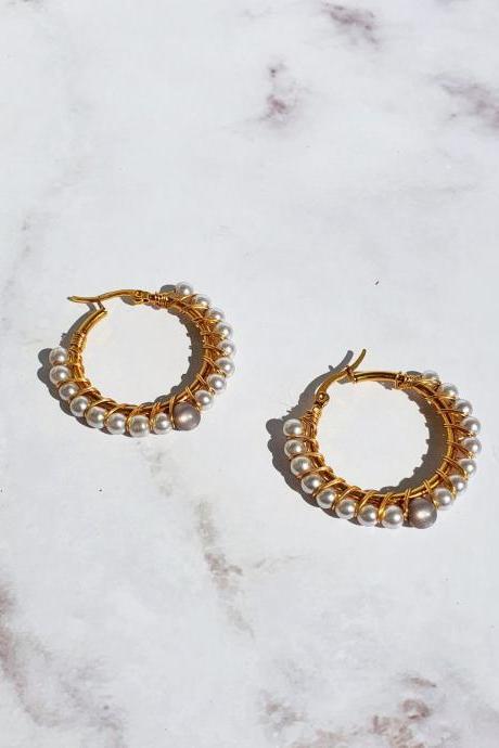 PEARLS HOOPS earrings, mandala earrings, women earrings, gift for her, minimalist earrings, Christmas accessories
