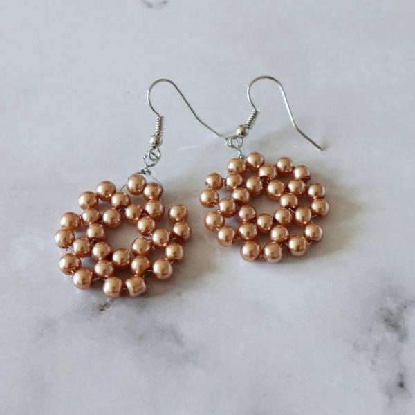 BRONCE EARRINGS, woman hoops earrings, faux pearls earrings, bronce pearls, hoop earrings, dangle earrings, pearl hoops earrings